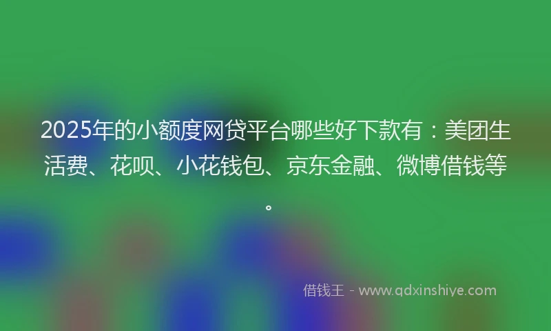2025年的小额度网贷平台哪些好下款有:美团生活费、花呗、小花钱包、京东金融、微博借钱等。