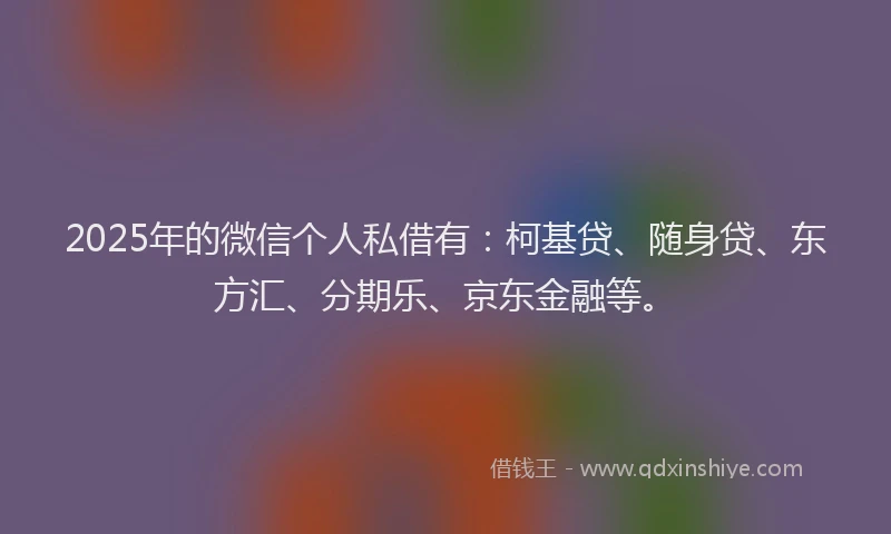 2025年的微信个人私借有：柯基贷、随身贷、东方汇、分期乐、京东金融等。