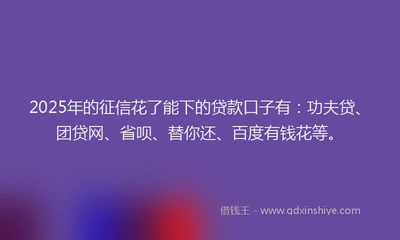 2025年的征信花了能下的贷款口子有：功夫贷、团贷网、省呗、替你还、百度有钱花等。