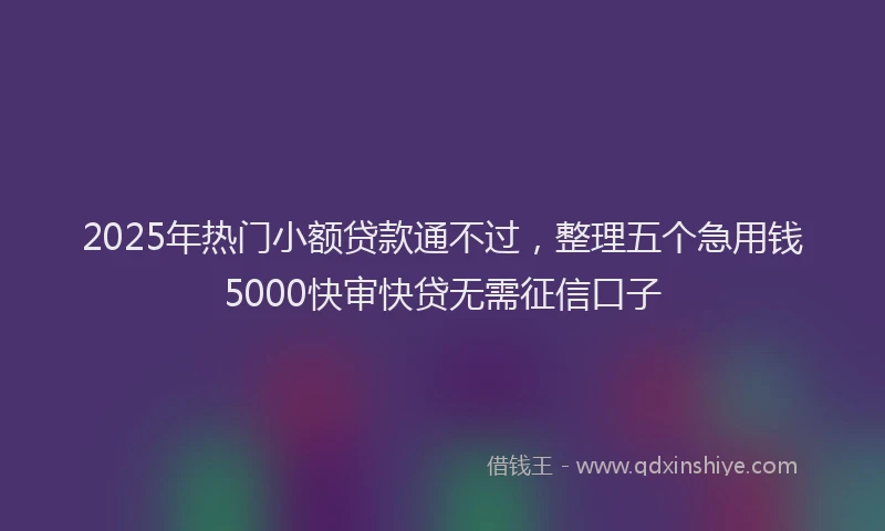 2025年热门小额贷款通不过，整理五个急用钱5000快审快贷无需征信口子