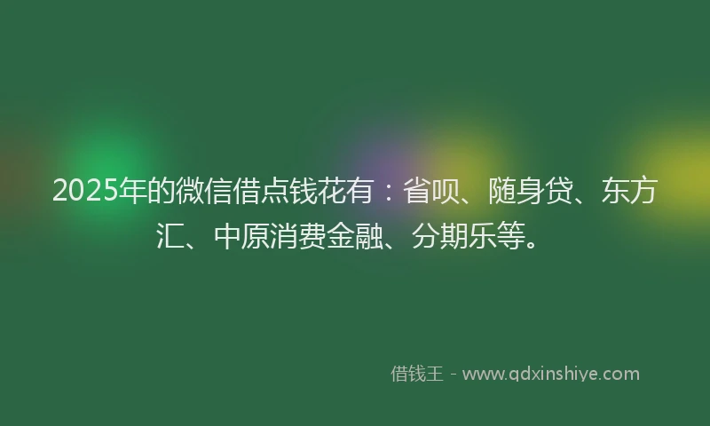 2025年的微信借点钱花有：省呗、随身贷、东方汇、中原消费金融、分期乐等。