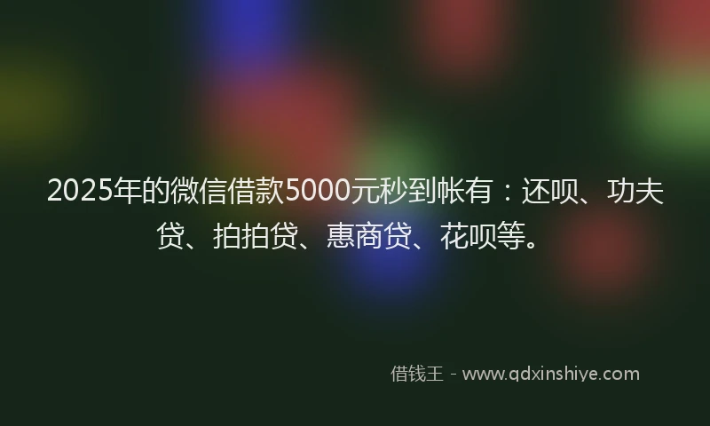 2025年的微信借款5000元秒到帐有：还呗、功夫贷、拍拍贷、惠商贷、花呗等。