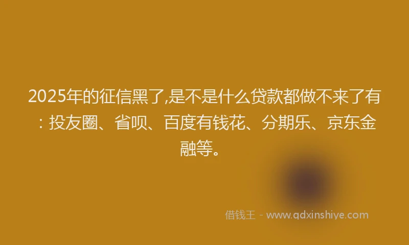 2025年的征信黑了,是不是什么贷款都做不来了有：投友圈、省呗、百度有钱花、分期乐、京东金融等。
