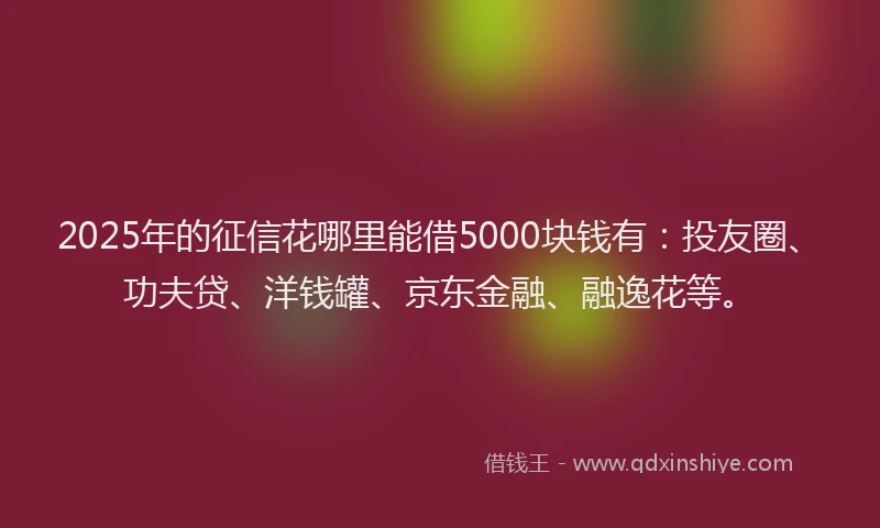 2025年的征信花哪里能借5000块钱有：投友圈、功夫贷、洋钱罐、京东金融、融逸花等。