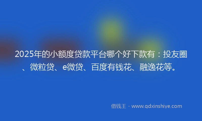 2025年的小额度贷款平台哪个好下款有:投友圈、微粒贷、e微贷、百度有钱花、融逸花等。