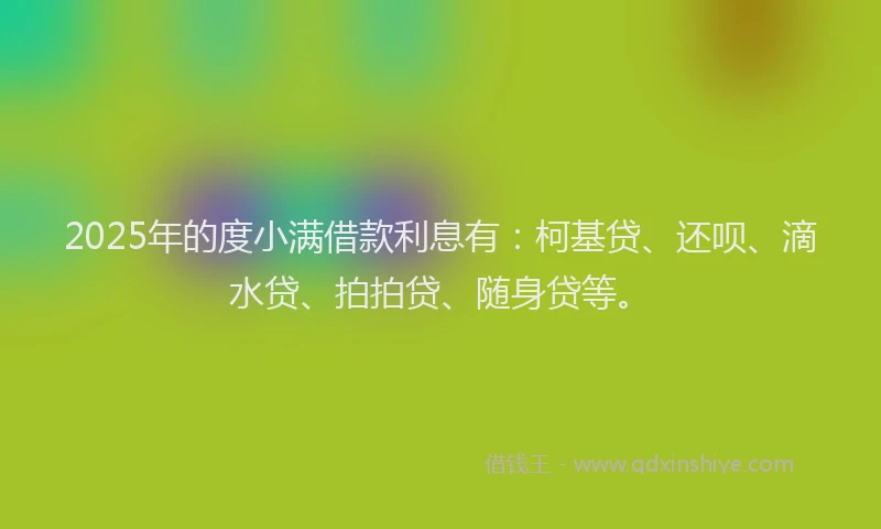 2025年的度小满借款利息有:柯基贷、还呗、滴水贷、拍拍贷、随身贷等。