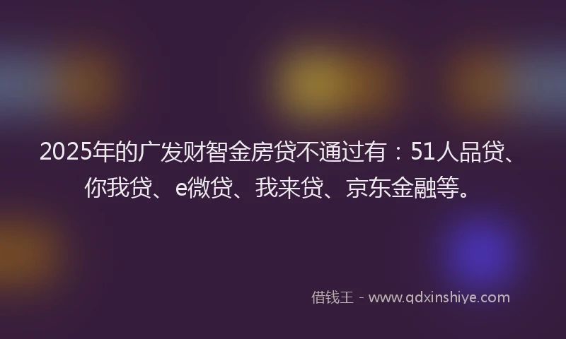2025年的广发财智金房贷不通过有：51人品贷、你我贷、e微贷、我来贷、京东金融等。