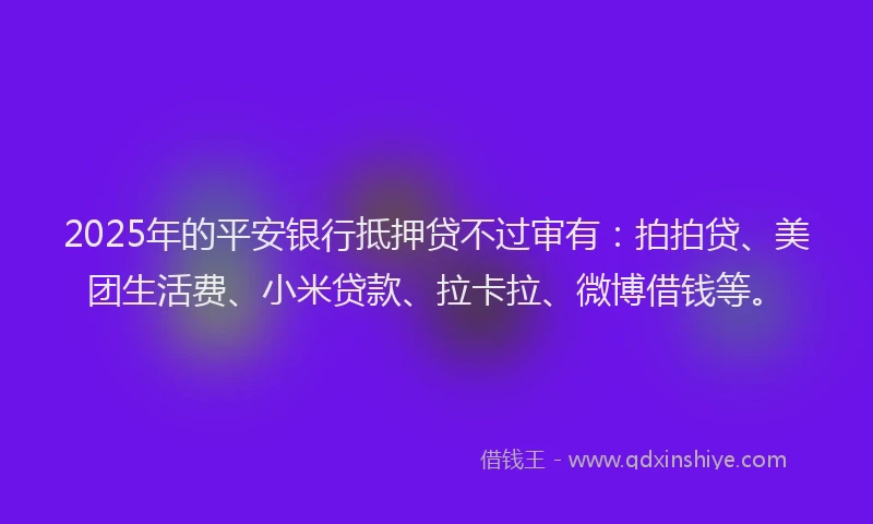 2025年的平安银行抵押贷不过审有：拍拍贷、美团生活费、小米贷款、拉卡拉、微博借钱等。