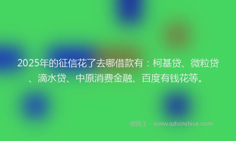 2025年的征信花了去哪借款有：柯基贷、微粒贷、滴水贷、中原消费金融、百度有钱花等。