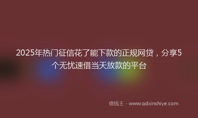 2025年热门征信花了能下款的正规网贷，分享5个无忧速借当天放款的平台