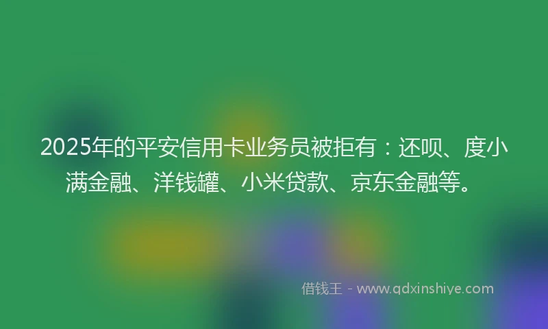 2025年的平安信用卡业务员被拒有：还呗、度小满金融、洋钱罐、小米贷款、京东金融等。