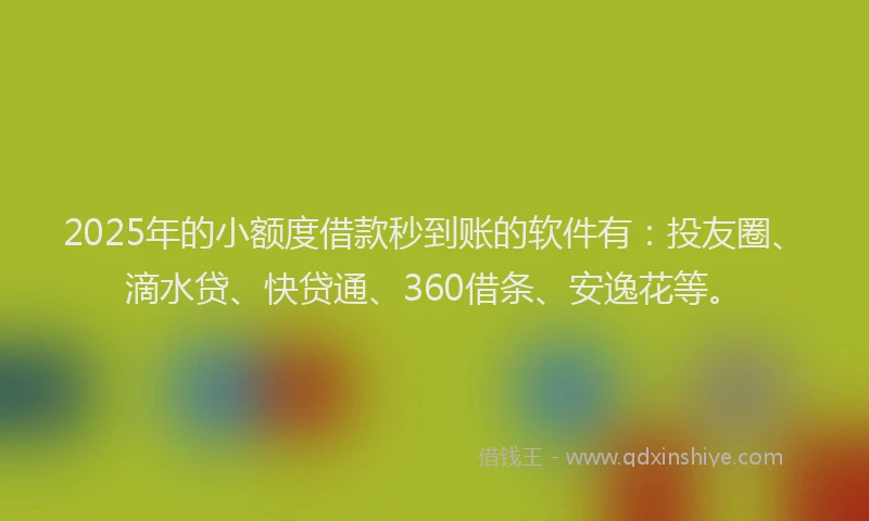 2025年的小额度借款秒到账的软件有:投友圈、滴水贷、快贷通、360借条、安逸花等。