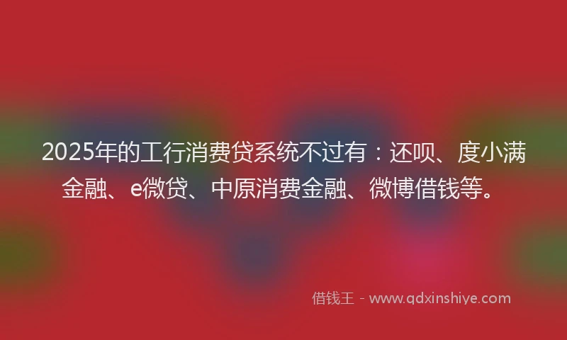 2025年的工行消费贷系统不过有：还呗、度小满金融、e微贷、中原消费金融、微博借钱等。
