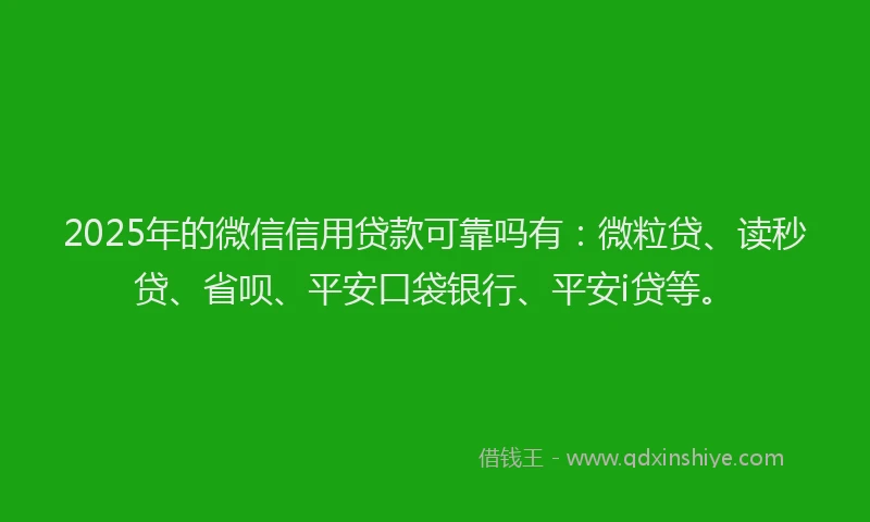 2025年的微信信用贷款可靠吗有：微粒贷、读秒贷、省呗、平安口袋银行、平安i贷等。