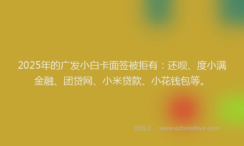 2025年的广发小白卡面签被拒有：还呗、度小满金融、团贷网、小米贷款、小花钱包等。