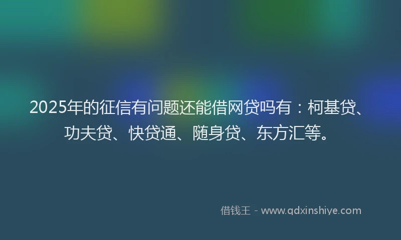 2025年的征信有问题还能借网贷吗有：柯基贷、功夫贷、快贷通、随身贷、东方汇等。