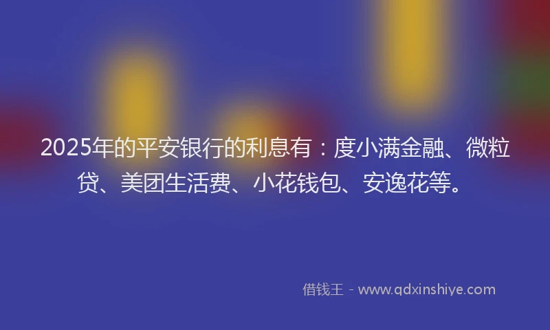 2025年的平安银行的利息有：度小满金融、微粒贷、美团生活费、小花钱包、安逸花等。