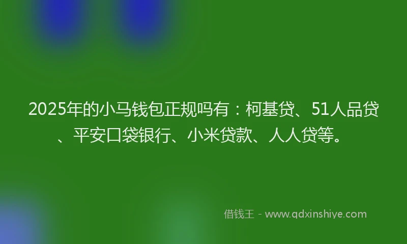 2025年的小马钱包正规吗有：柯基贷、51人品贷、平安口袋银行、小米贷款、人人贷等。