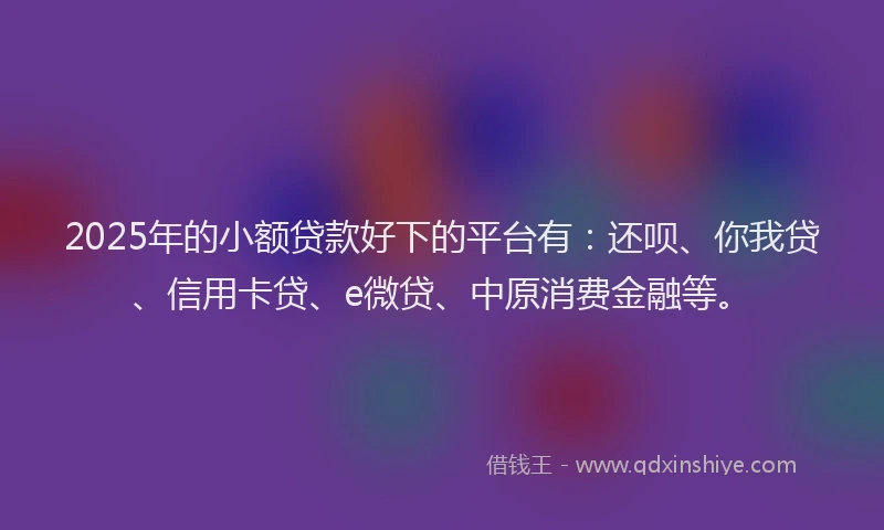 2025年的小额贷款好下的平台有：还呗、你我贷、信用卡贷、e微贷、中原消费金融等。