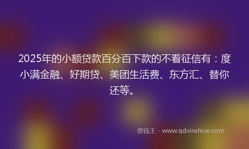 2025年的小额贷款百分百下款的不看征信有：度小满金融、好期贷、美团生活费、东方汇、替你还等。