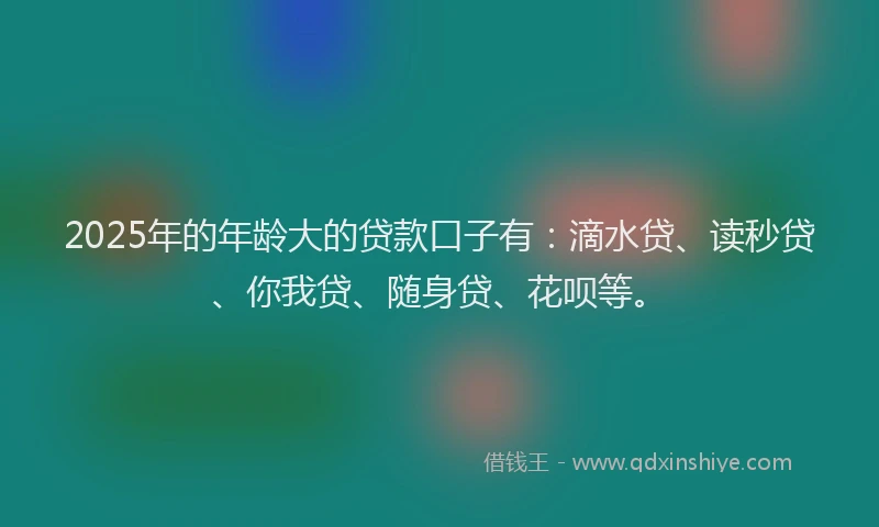 2025年的年龄大的贷款口子有：滴水贷、读秒贷、你我贷、随身贷、花呗等。