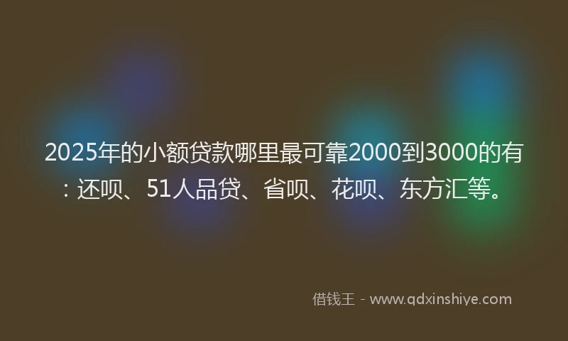 2025年的小额贷款哪里最可靠2000到3000的有：还呗、51人品贷、省呗、花呗、东方汇等。