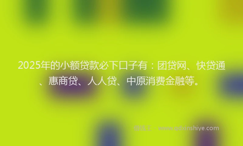 2025年的小额贷款必下口子有：团贷网、快贷通、惠商贷、人人贷、中原消费金融等。