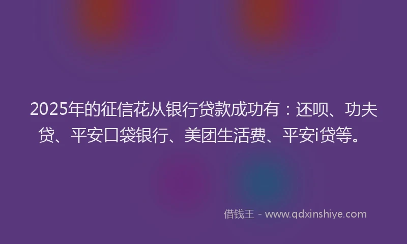 2025年的征信花从银行贷款成功有：还呗、功夫贷、平安口袋银行、美团生活费、平安i贷等。