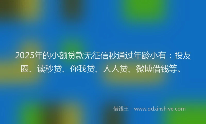 2025年的小额贷款无征信秒通过年龄小有：投友圈、读秒贷、你我贷、人人贷、微博借钱等。