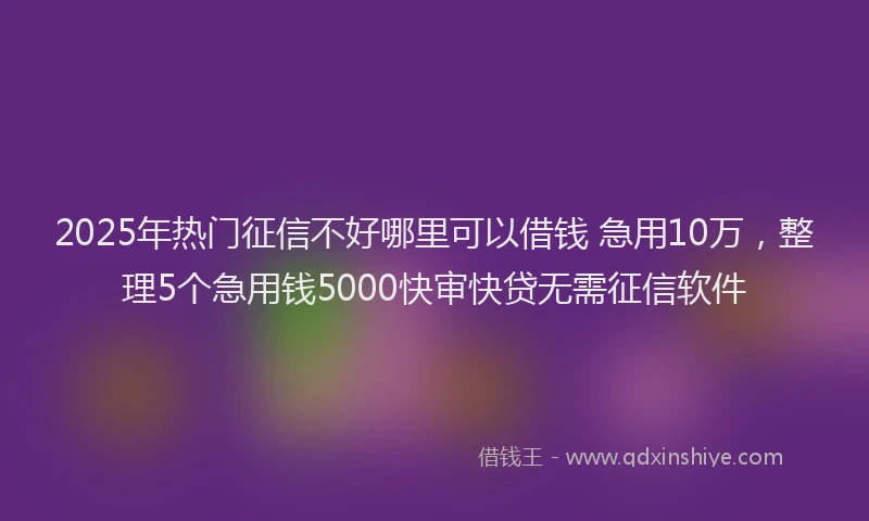 2025年热门征信不好哪里可以借钱 急用10万，整理5个急用钱5000快审快贷无需征信软件
