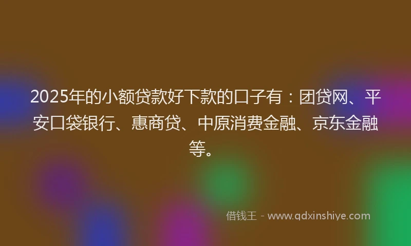2025年的小额贷款好下款的口子有:团贷网、平安口袋银行、惠商贷、中原消费金融、京东金融等。