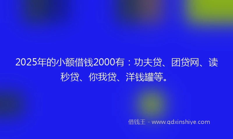 2025年的小额借钱2000有：功夫贷、团贷网、读秒贷、你我贷、洋钱罐等。