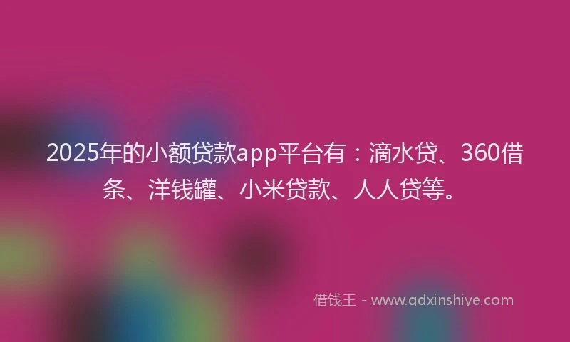 2025年的小额贷款app平台有：滴水贷、360借条、洋钱罐、小米贷款、人人贷等。