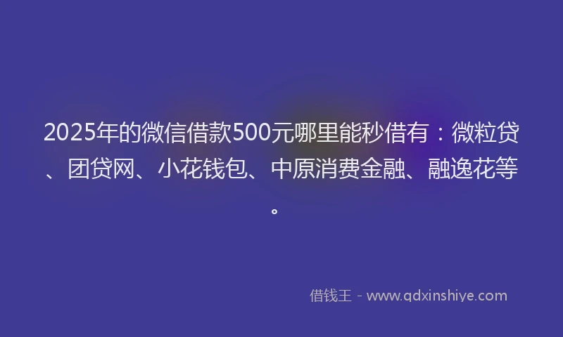 2025年的微信借款500元哪里能秒借有：微粒贷、团贷网、小花钱包、中原消费金融、融逸花等。