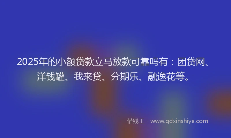 2025年的小额贷款立马放款可靠吗有：团贷网、洋钱罐、我来贷、分期乐、融逸花等。