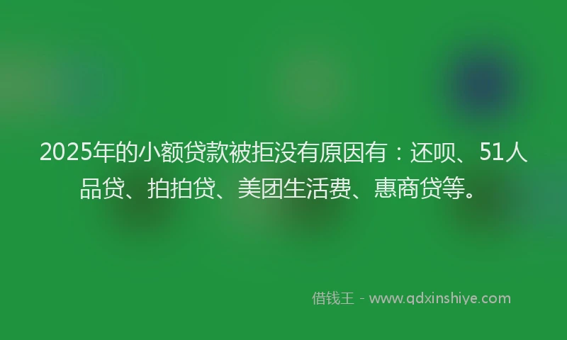 2025年的小额贷款被拒没有原因有：还呗、51人品贷、拍拍贷、美团生活费、惠商贷等。
