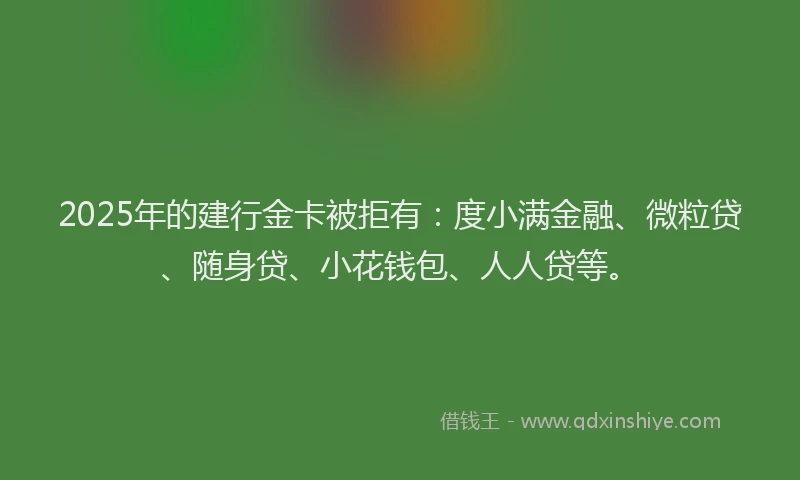 2025年的建行金卡被拒有：度小满金融、微粒贷、随身贷、小花钱包、人人贷等。