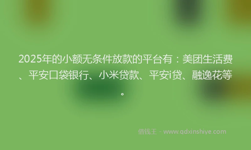 2025年的小额无条件放款的平台有：美团生活费、平安口袋银行、小米贷款、平安i贷、融逸花等。