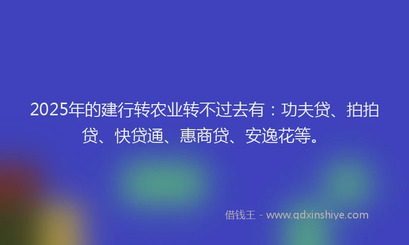 2025年的建行转农业转不过去有：功夫贷、拍拍贷、快贷通、惠商贷、安逸花等。