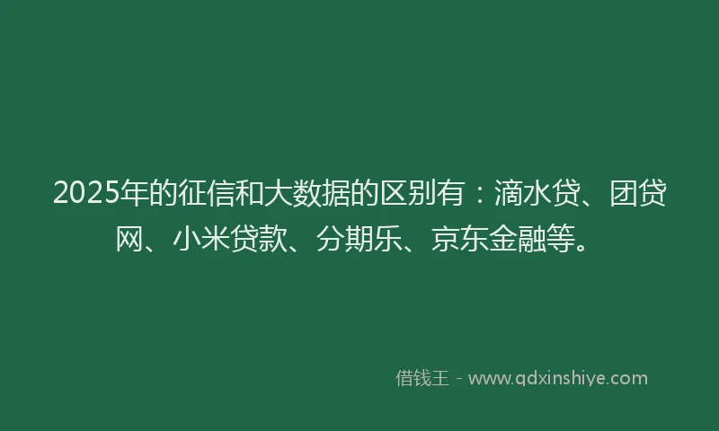 2025年的征信和大数据的区别有：滴水贷、团贷网、小米贷款、分期乐、京东金融等。
