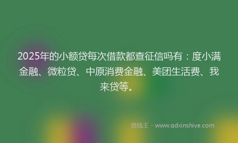 2025年的小额贷每次借款都查征信吗有：度小满金融、微粒贷、中原消费金融、美团生活费、我来贷等。
