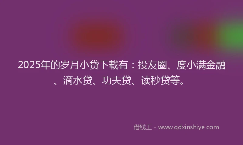 2025年的岁月小贷下载有：投友圈、度小满金融、滴水贷、功夫贷、读秒贷等。
