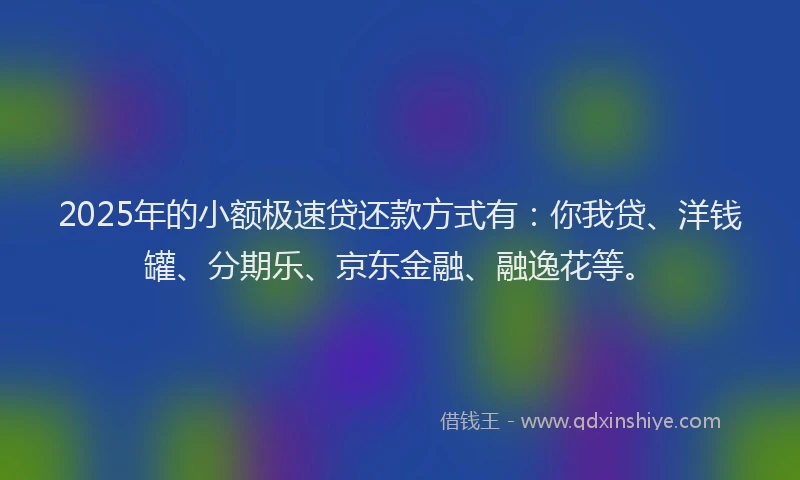 2025年的小额极速贷还款方式有：你我贷、洋钱罐、分期乐、京东金融、融逸花等。