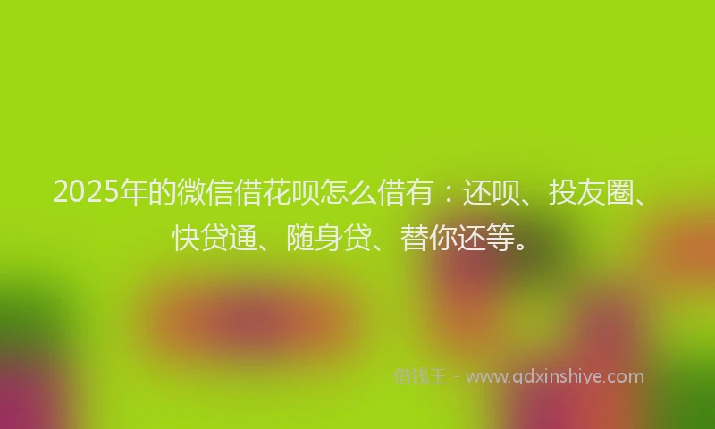 2025年的微信借花呗怎么借有：还呗、投友圈、快贷通、随身贷、替你还等。