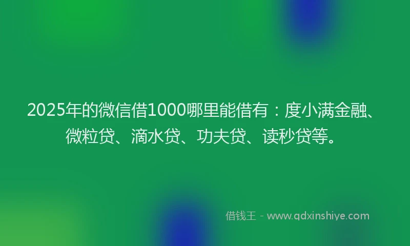 2025年的微信借1000哪里能借有：度小满金融、微粒贷、滴水贷、功夫贷、读秒贷等。