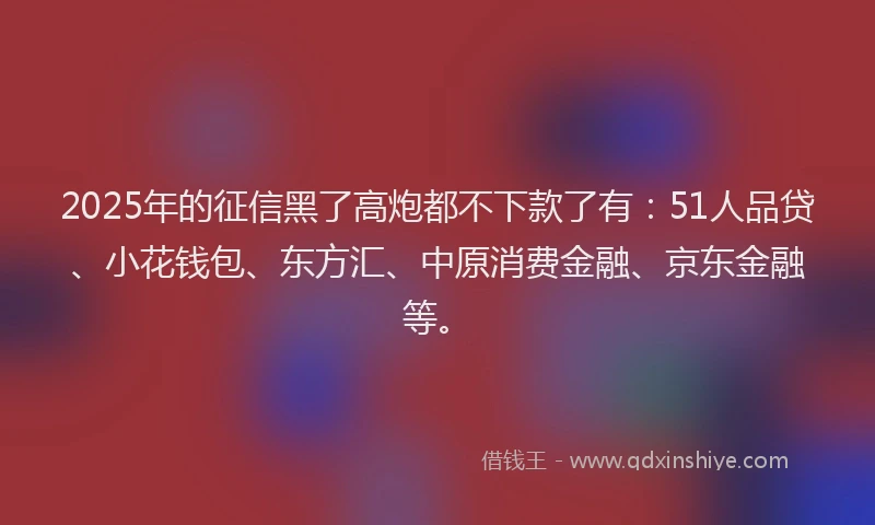 2025年的征信黑了高炮都不下款了有：51人品贷、小花钱包、东方汇、中原消费金融、京东金融等。