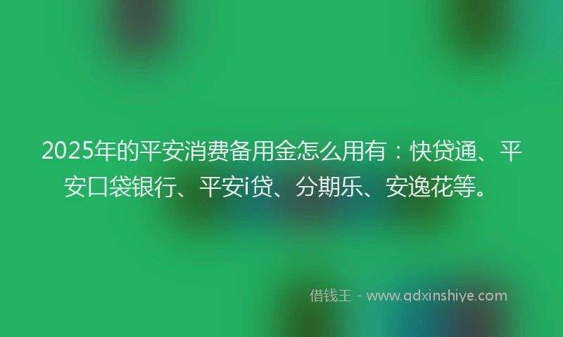 2025年的平安消费备用金怎么用有：快贷通、平安口袋银行、平安i贷、分期乐、安逸花等。