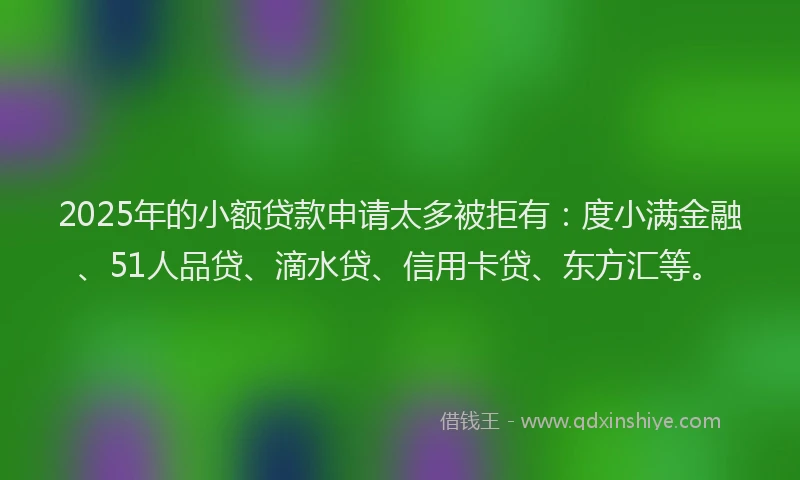 2025年的小额贷款申请太多被拒有：度小满金融、51人品贷、滴水贷、信用卡贷、东方汇等。