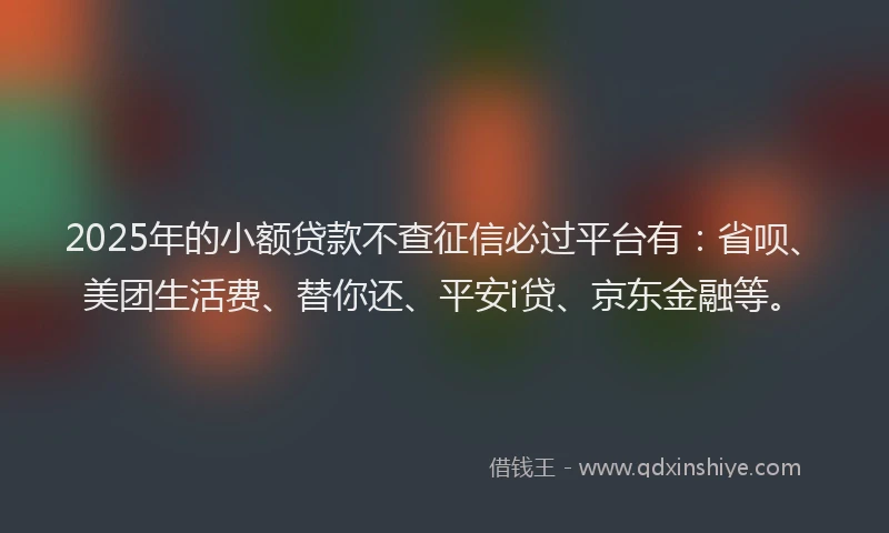 2025年的小额贷款不查征信必过平台有：省呗、美团生活费、替你还、平安i贷、京东金融等。