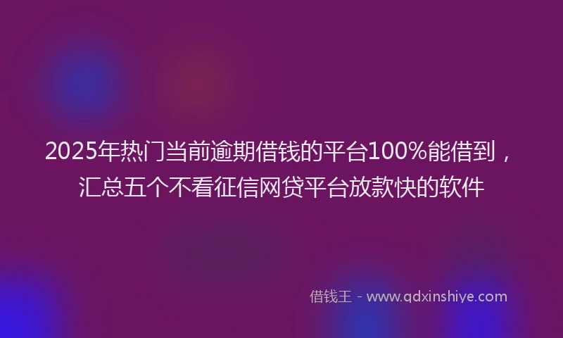 2025年热门当前逾期借钱的平台100%能借到，汇总五个不看征信网贷平台放款快的软件